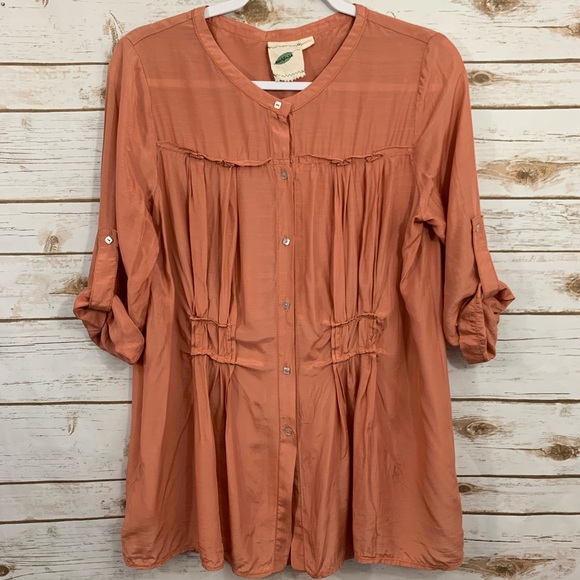 Pasture Tops - Pasture Button Down Roll Sleeve Blouse S